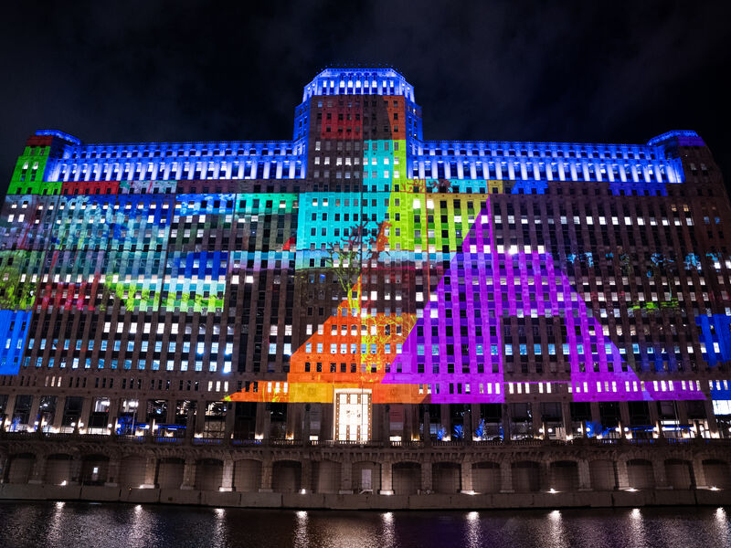 Art on the MART lights up the merchandise mart building