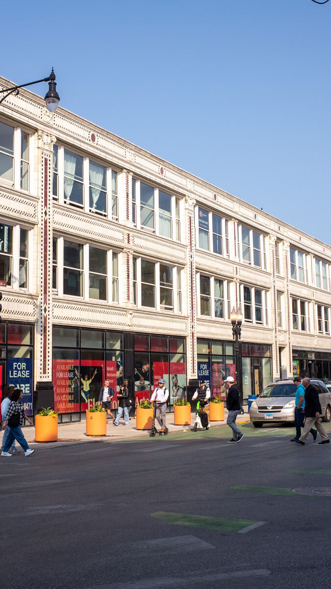 A populous street in Wicker Park, Chicago. 