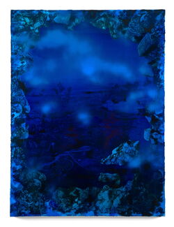 An abstract painting by Rush Baker IV featuring blue tones.