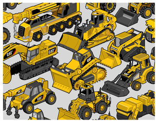 Illustration of various CAT equipment and vehicles by Mark Skillicorn.  