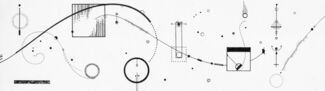 Various black geometric shapes and lines against a white rectangular background. 