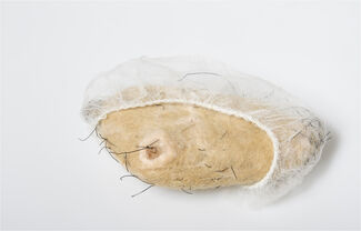 A beige and white textured sculpture.
