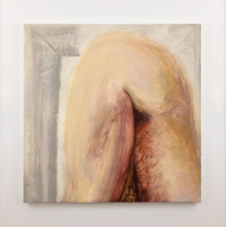 Oil painting by Emma Stine of a bent body with a fair skin tone. 