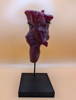 Organically shaped maroon sculpture by Rex Cassidy.