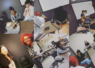 Six-panel grid of students of varying ethnicities, genders, and ages, in a classroom. 