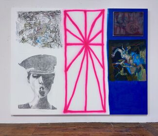 Pink, blue, and grayscale painting by Peter Fagundo.