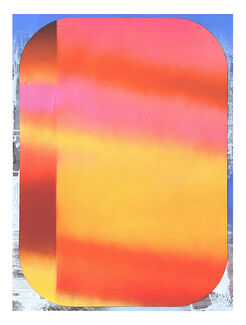 Pink, yellow, orange, and blue painting. 