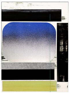 Blue, gray, and green painting by Dan Devening. 