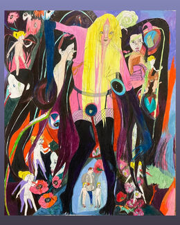 Colorful, abstract drawing of various subjects/figures.