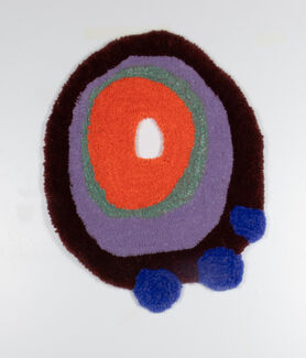 Round purple, blue, green, and orange artwork. 