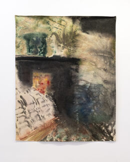 Abstracted painting of an indoor setting. 