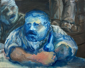 A painting of a person in blue tones by Matias Brimmer.