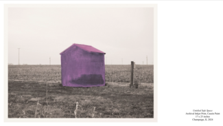 A photo of a pink building against a black and white background.