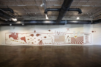 Large mural depicting different symbolic imagery.