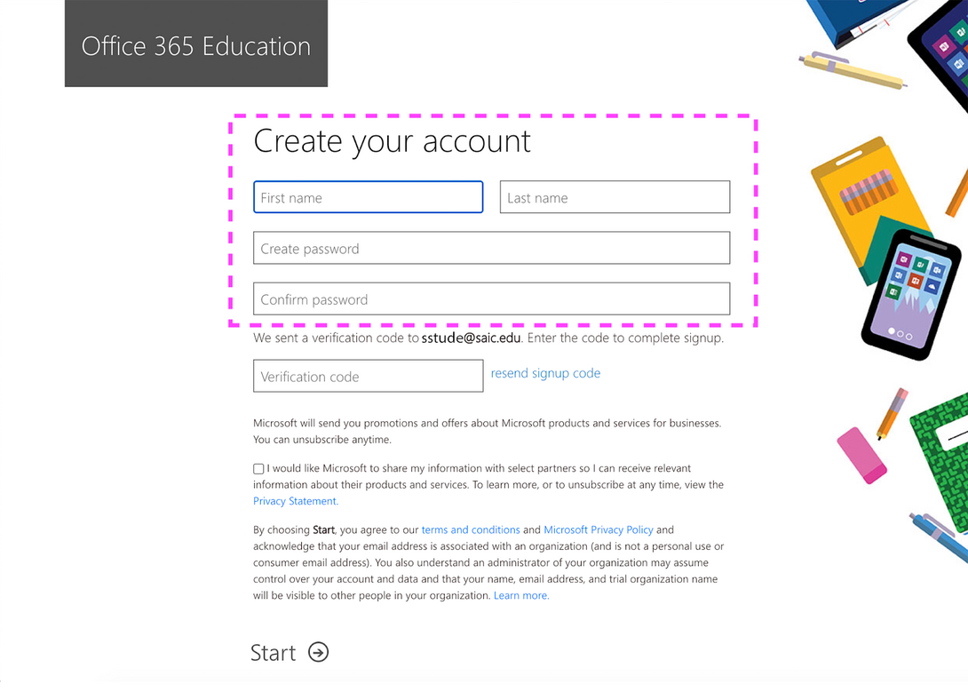 An Microsoft Office 365 sign up page. 