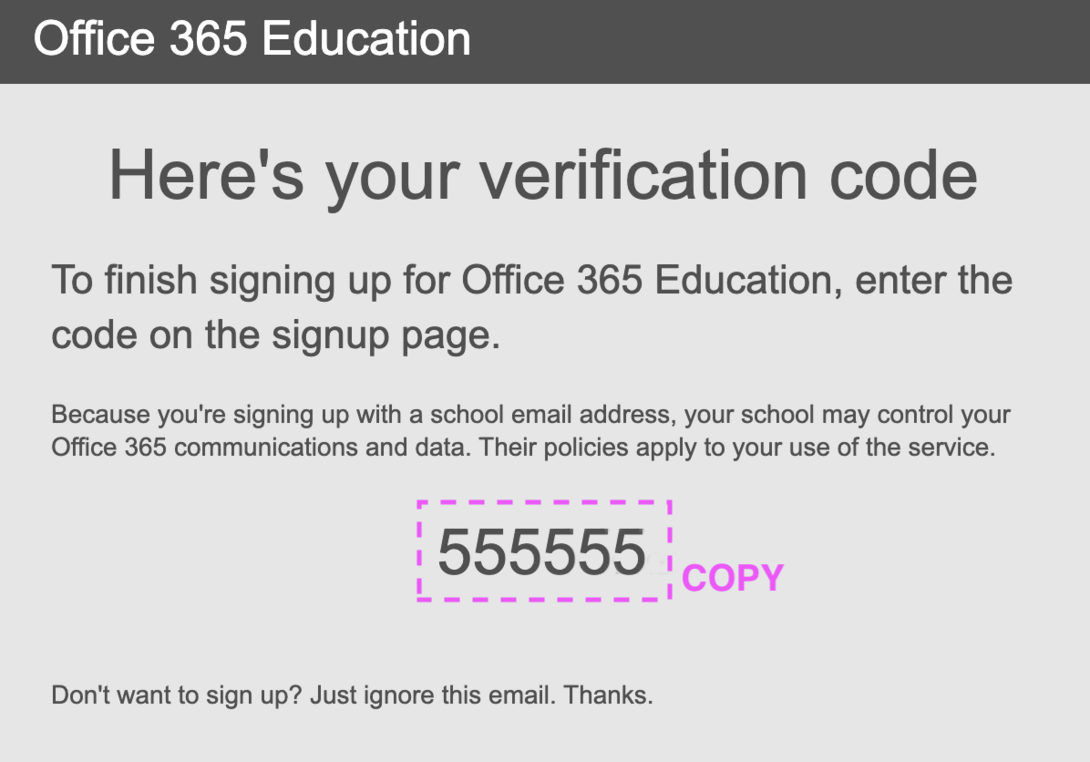 An image of an Office 365 verification code pop-up box.