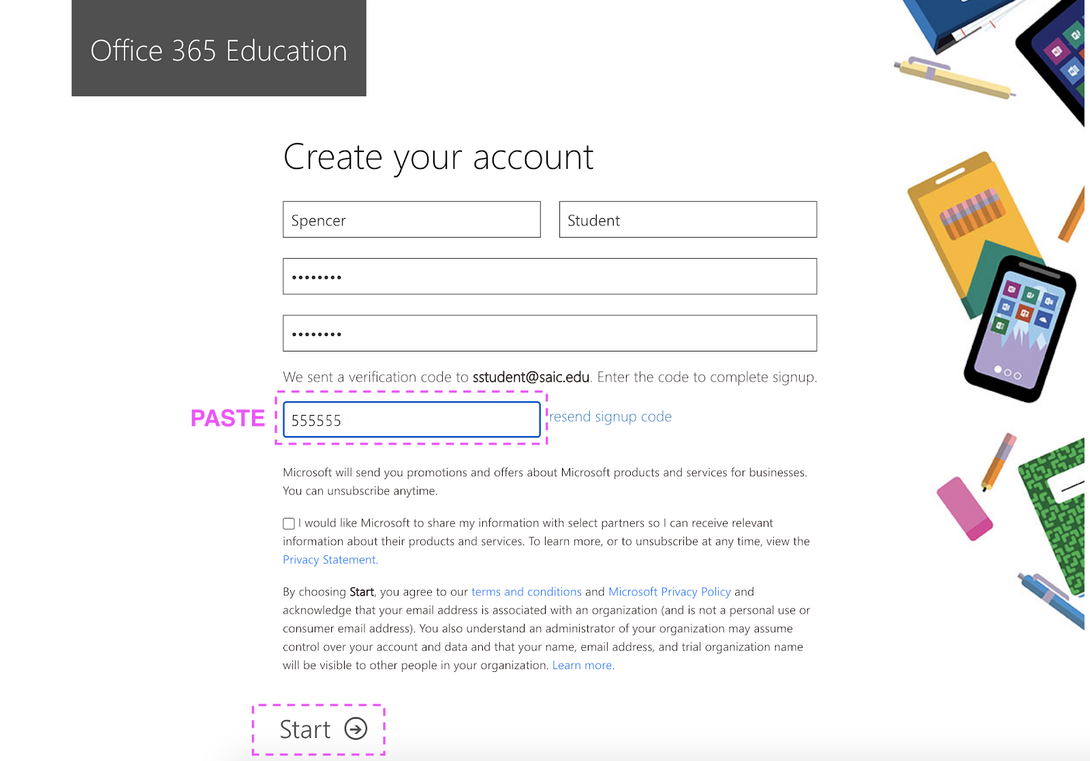 An Microsoft Office 365 sign up page.
