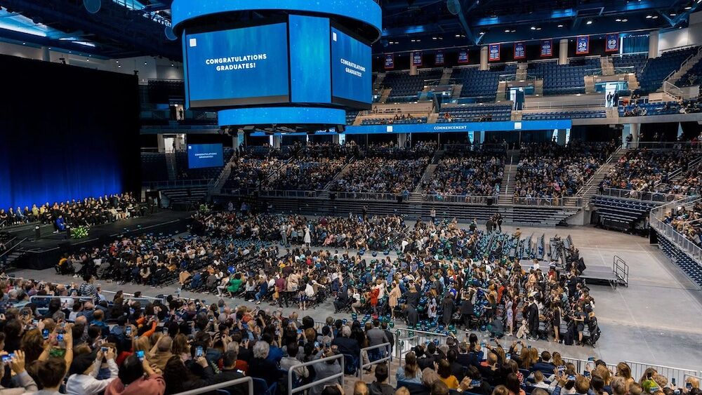 A wide view of Commencement at Wintrust Arena