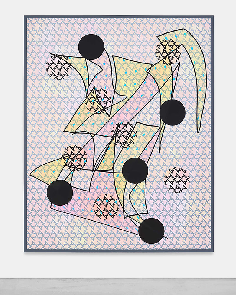 Abstracted geometric visual art piece hanging on a wall