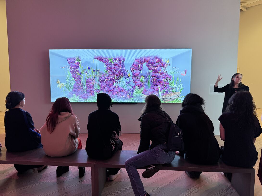 Students viewing art in gallery
