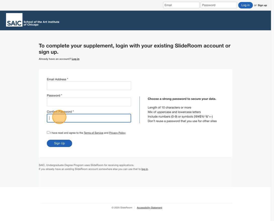 How to sign up for a SlideRoom account.