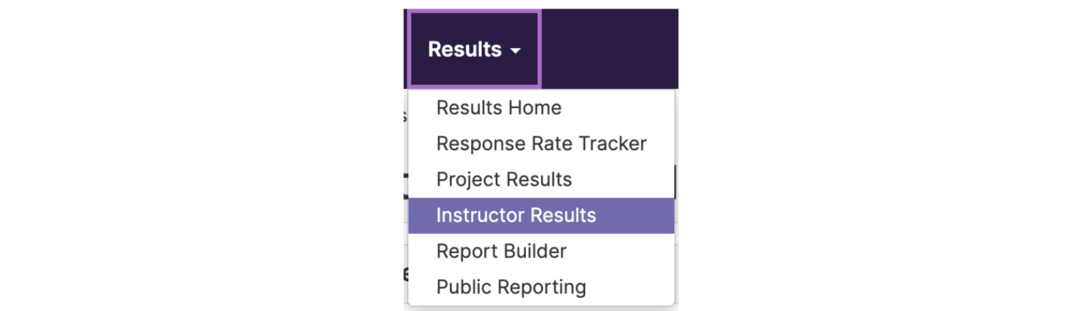 A screenshot of how to find Instructor Results on course evalutaions.