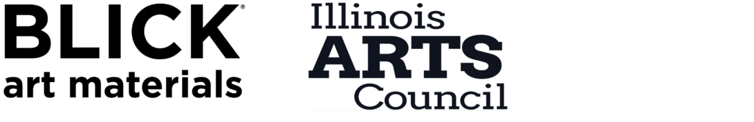 Black and white logos for Blick Art Materials and Illinois Arts Council.