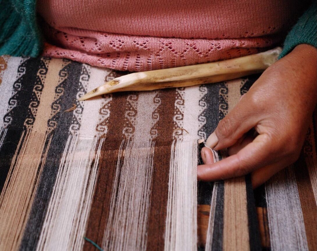 Back-strap weaving closeup. Peru