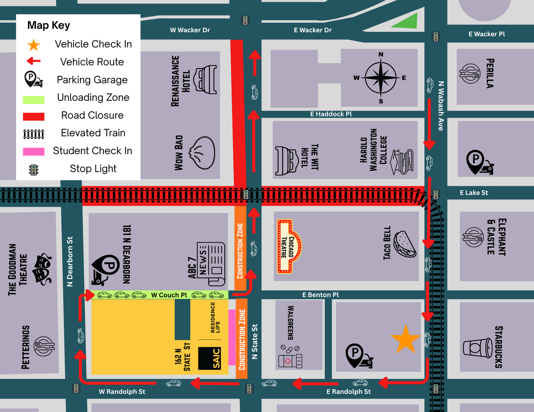 An illustrated map depicting move-in instructions to 62 North State Street.