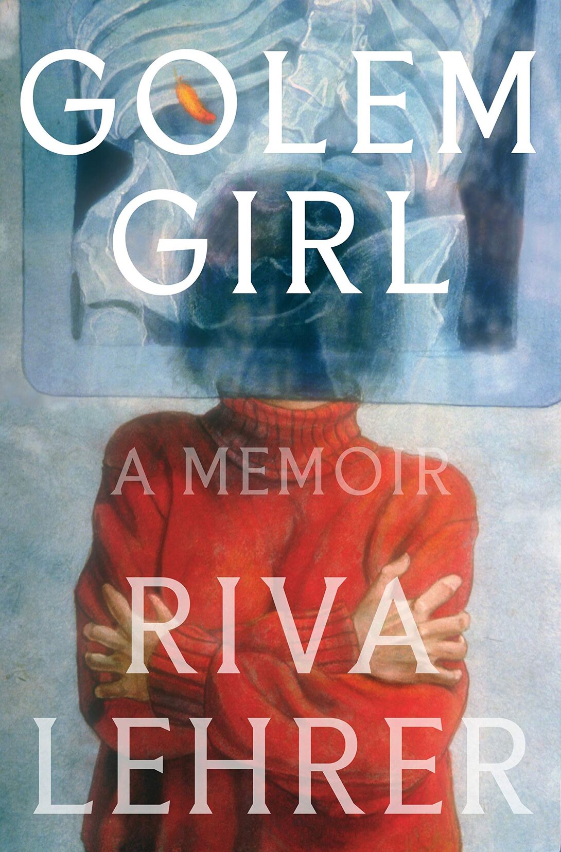 Cover art for "Golem Girl" - the title set over a shrouded face and a blue background