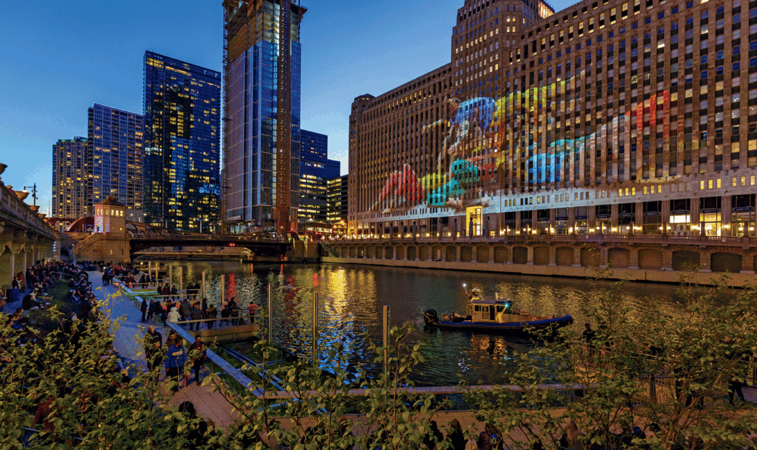 Image of Limelight Parade by Julia Rhoads (MFA 2004) and John Musial. Photo by Bob Grosse courtesy of Art on theMART