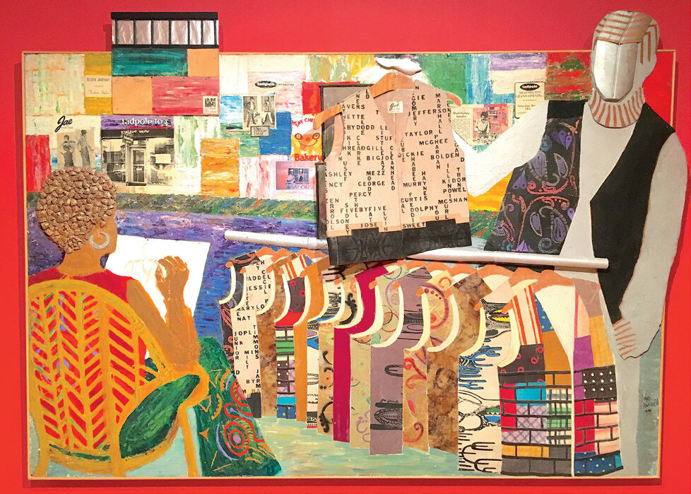 Jae Jarrell (SAIC 1959–61), Going to NYC, 1994, mixed media, 53 x 74 in. Courtesy of the artist and Kavi Gupta