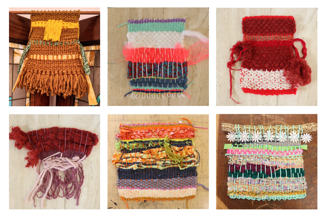 A series of six fiber-art weavings